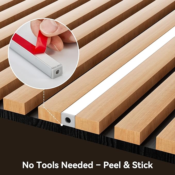 LED Recessed Wall Lighting Kit for Wall Panels CCT COB Strip Lights with Remote Controller, 6pcs Adhesive Wall Strip Lights, Dimmable 3000K-6000K for Wood Slat, Acoustic Panels, Kitchen, Stairs