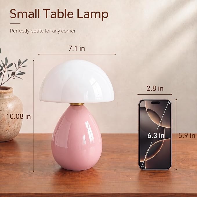 Mushroom Lamp Table Lamp for Bedroom,Ice Crackle Desk Lamp Bedside Small Lamps for Living Room Night Stands,Table Lamps Cute Modern Mid Century Lamps (Pink-Ice Crackle)