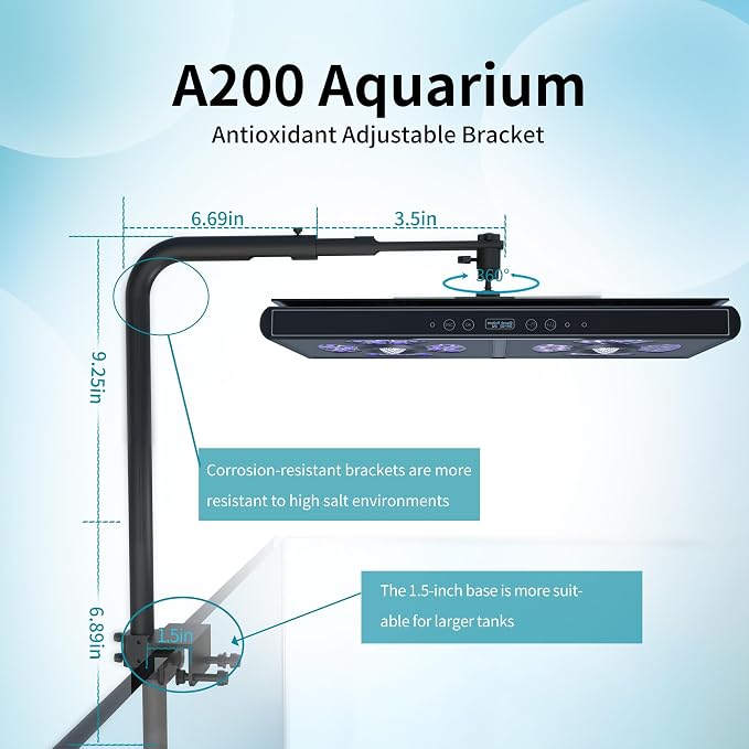 Aquarium Lights-200 watt 6 Channels Sunrise Sunset Moonlight Highly Customizable Reef Light for lps SPS Saltwater Freshwater Tanks
