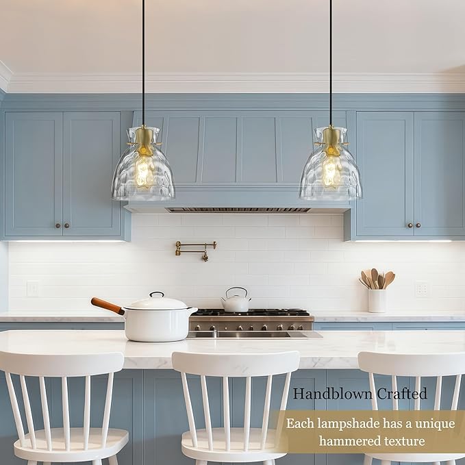 Hammered Glass Black Gold Pendant Lights Kitchen Island Lighting, 5.9” Small Single Brass Pendant Light Fixtures, Adjustable Modern Hanging Lights Kitchen Pendant Lighting over Island Sink Bathroom