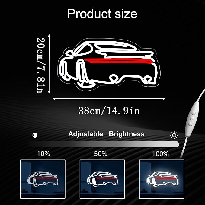 Sports Car Neon Signs for Wall Decor,Dimmable Garage Neon Light,Usb Powered Car Signs for Kids Bedroom Boys Room Playroom Man Cave Bar Birthday Gifts(15 * 7.9in)
