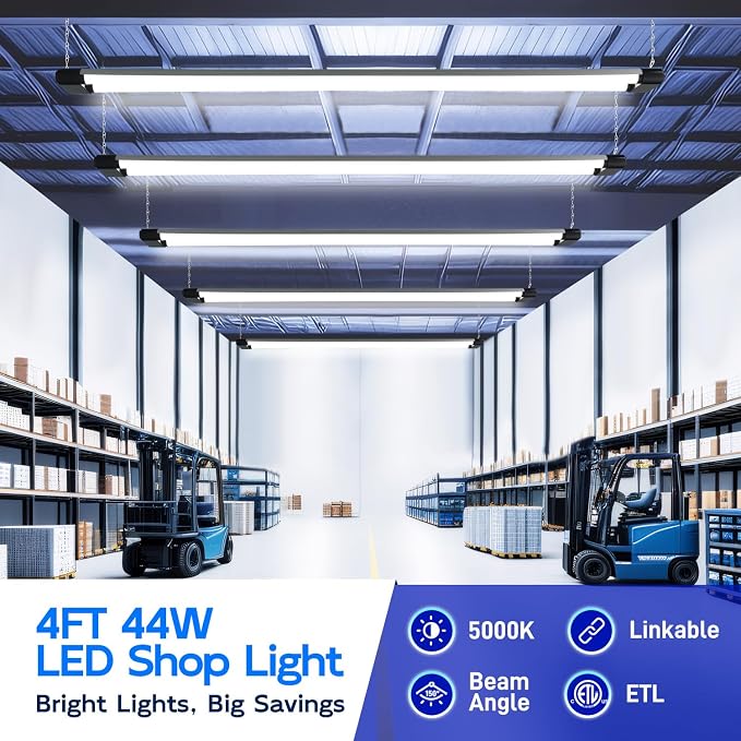 hykolity 4FT Linkable LED Shop Light,44W 4600LM 5000K Daylight,8 Pack | Plug-in Hanging/Surface Mount Utility Light, Daisy Chain Shop Lights for Garage,Workshop,,Warehouse,Utility Room,Black