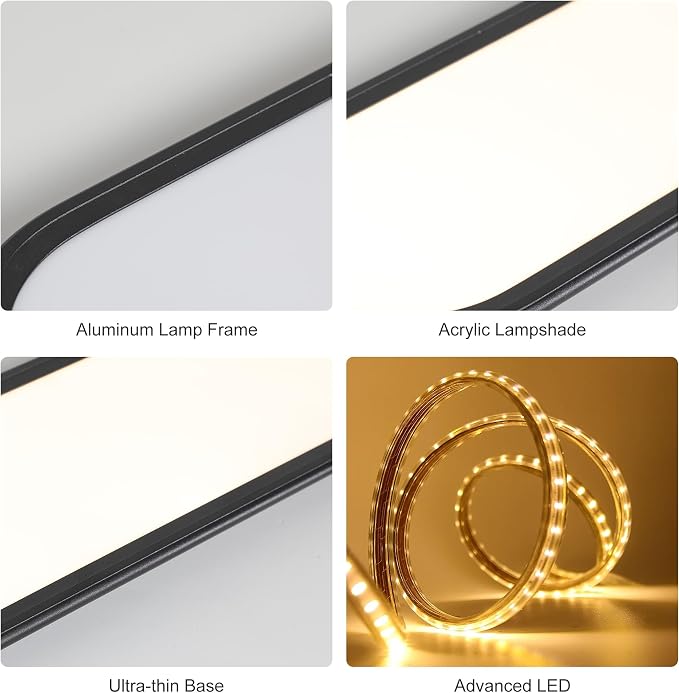 55.1" High Brightness Linear LED Ceiling Lamp, 60W Dimmable Low Profile Flush Mount LED Flat Panel Long Ceiling Light Fixture for Kitchen Office Laundry Shop, Black