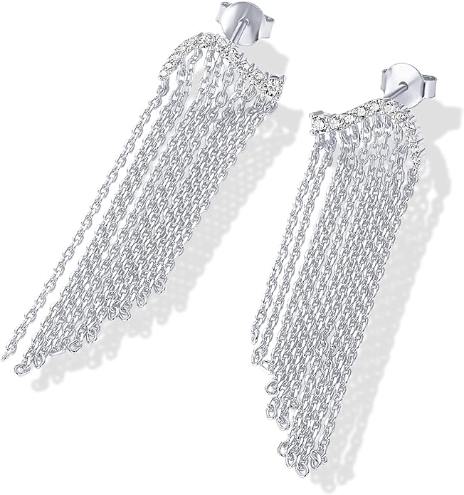 PAVOI 14K Gold Plated Long Tassel Dangle Earrings for Women - 925 Sterling Silver Posts Elegant Rhinestone Chain Chandelier Drop Earrings - Statement Jewelry