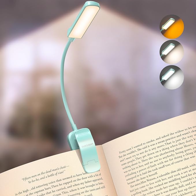 Glocusent 13 LED Book Lights for Reading at Night, Gifts for Book Lovers | Rechargeable Eye-Caring 3 Amber Colors Stepless Dimming, Travel Clip-on Lamp, Christmas Stocking Stuffer Reader Men Women Kid