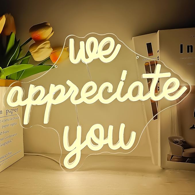 We Appreciate You Neon Sign for Wall Decor Appreciate Neon Lights Dimmable Led Signs We Appreciate You Decorations for Employee Staff Teacher Doctor Appreciation Party Thank You Decorations
