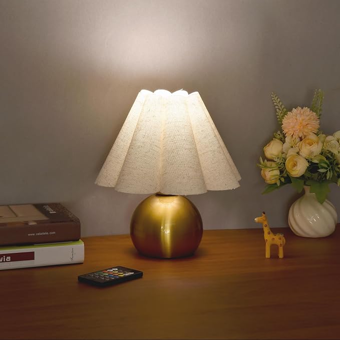 Ziqqeelam Rechargeable Cordless Small Table Lamp, Battery Operated Remote Control Gold Mini Table Lamps for Bedroom Nightstand, Cute Small Table Lamp for Small Spaces for Kitchen Counter, Bookshelf