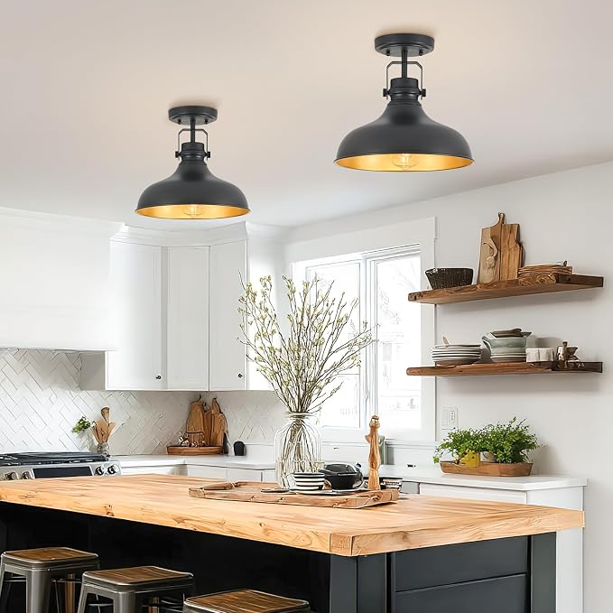 Metal Semi Flush Mount Light Fixture 11.4 inch Ceiling Light Black | ETL Certificate,Hallway Light Fixtures for Kitchen,Hall,Bedroom,Bathroom,Entryway 2 pack