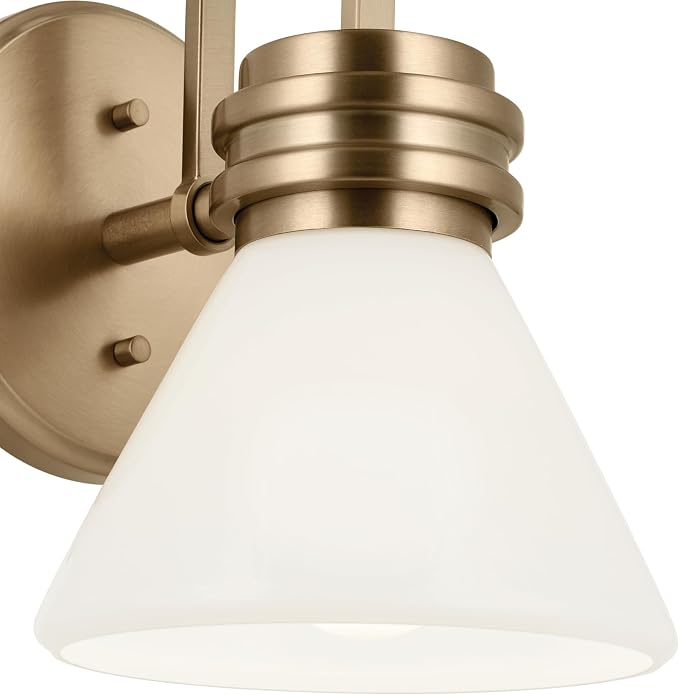 Kichler Farum 9.5 Inch 1 Light Wall Sconce with Opal Glass in Champagne Bronze, for Fireplace, Kitchen, Bedroom, Hallway, or Vanity, (7.25" W x 9.5" H), 55153CPZ