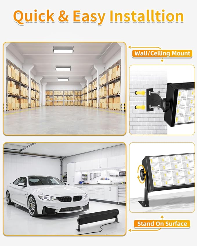 100W LED Shop Lights with 6FT Cord, Swtich, 12000LM Plug in Garage Light, 5000K Daylight Shoplighting for Garage, Workshop, Warehouse, Indoor (1 Pack)