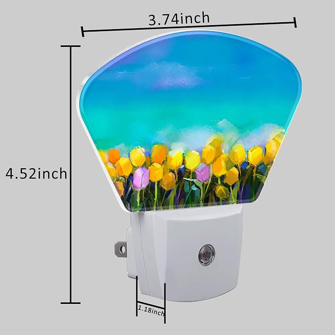 Tulips Flowers Oil Painting Night Light for Kids Girls Boys, Abstract Flower Painting LED Night Light Plug into Wall with Dusk to Dawn Sensor for Room, Hallway, Kitchen, Bathroom, Stairs Decor
