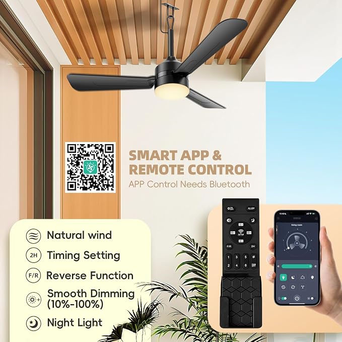 PBLALA Ceiling Fans with Lights,36.5" Plug in Ceiling Fan Light,Gazebo Fan Light,LED Fan Light Hanging with Hook,Hook Type Fan,45W,3000-6500k,Remote Control,Portable Fan for Patios,Pergola