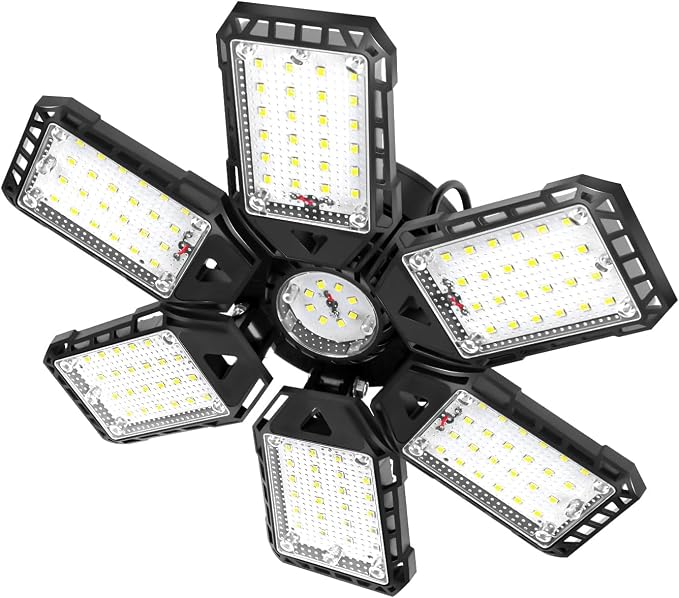 Aoretic LED Garage Lights 1 Pack -180W, 18000LM 6500K Led Shop Light with 6+1 Deformable Panels, Basement Barn Light Garage Ceiling Lights, E26/E27 for Garage, Warehouse, Shop