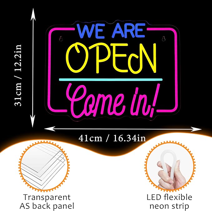 We Are Open Come In Neon Sign LED Open Light Sign for Business Decor | We Are Open Neon Light,Dimmable USB Powered,Open Signs for Store Front Cafe Bar Restaurant Decor,Easy to Hang