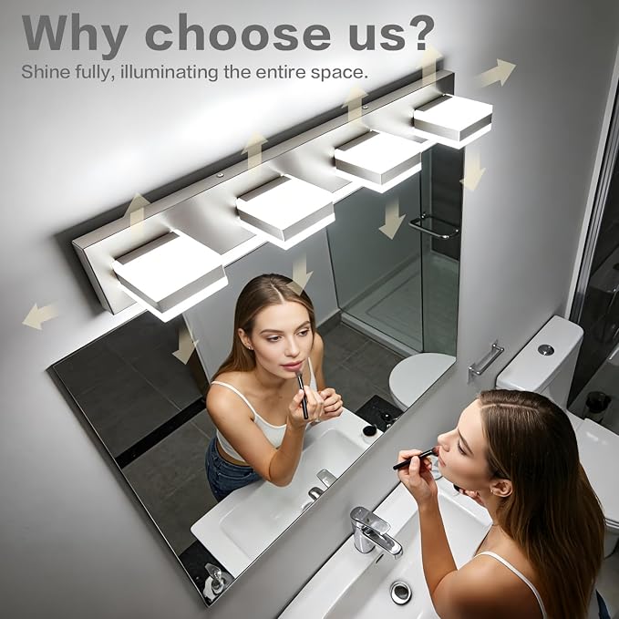 SOLFART Bathroom Vanity Lights, Adjustable Brushed Nickel Vanity Light for Bathroom,LED Light Fixtures Over Mirror,5 Color Temperature 4 Lights 5CCT