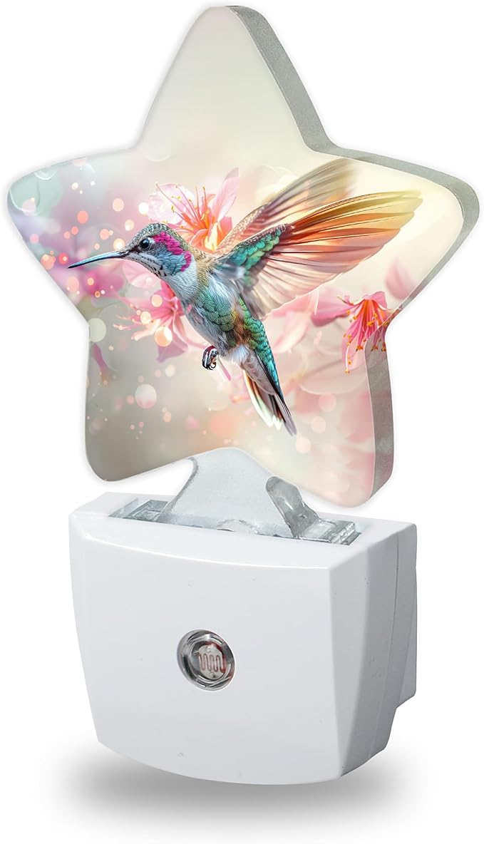 Spring Hummingbird Night Light for Kids,Pink Flower Night Lights Plug Into Wall, Lightweight Dusk to Dawn Light Sensor Warm Nightlights for Girls Boys Bedroom Nursery Basement