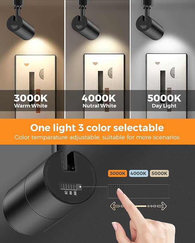 VANoopee 3-Color Zoomable 10W LED Track Lighting Heads H Type, Black 4 Pack | Track Light Heads Dimmable Bright Ceiling Spotlight Fixtures Accent Art, 3000K 4000K 5000K Adjustable, CRI90+ 15°-60°, 1000lm