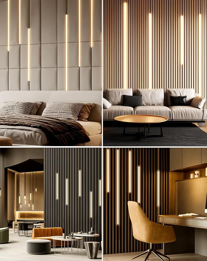 Dimmable LED Recessed Light Kit 1Pack, 3000K Warm White LED Wall Panel Light, 7.87ft/Pack Self-Adhesive Retrofit Strip for Wood Slat Walls, Accent & Acoustic Panels, 24V, ETL Listed