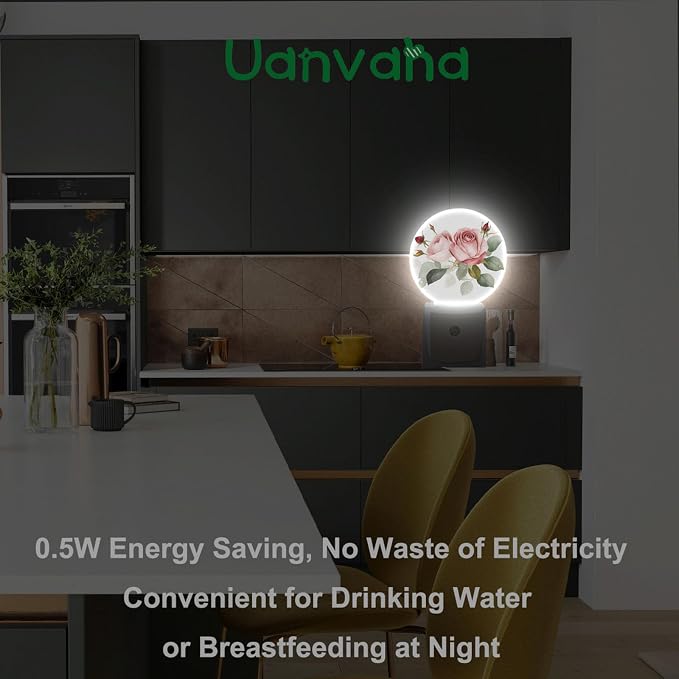 Retro Rose Night Light Floral Blossom Pink Rose with Green Leaf Flower Bouquet LED Dusk to Dawn Plug-in Nightlight Auto Sensor for Bedroom Bathroom Hallway Living Room