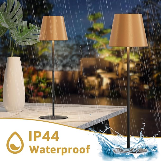 uuffoo 2 Pack Cordless Table Lamp Rechargeable 5000mAH Battery Operated Lights Touch Control LED Portable Desk Lamps 3 Color Dimming for Outdoor Coffee Bedroom Kitchen (Gold+Black)