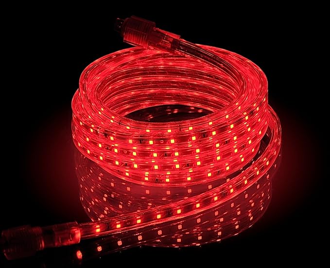 CBconcept UL Listed, 10 Feet, 1080 Lumen, Red, Dimmable, 110-120V AC Flexible Flat LED Strip Rope Light, 180 Units 3528 SMD LEDs, Indoor Outdoor Use, Accessories Included, Ready to use