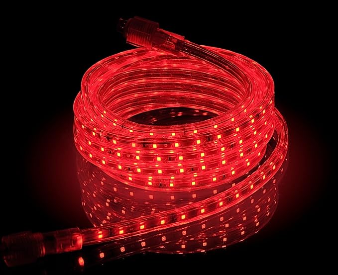 UL Listed, 3.3 Feet, 360 Lumen, Red, Dimmable, 110-120V AC Flexible Flat LED Strip Rope Light, 60 Units 3528 SMD LEDs, Indoor Outdoor Use, Accessories Included, Ready to use