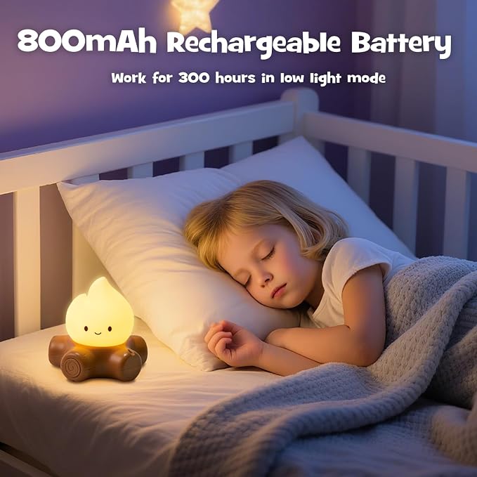 Campfire Night Light with Flickering Mode Dimmable Halloween Campfire Nightlight for Nursery Breastfeeding Cute Silicone Flame Light Rechargeable Touch Bedside Lamp for Halloween Bedroom Dorm Decor