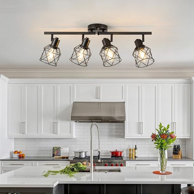 4-Light Kitchen Track Lighting, Island Lights, Farmhouse Ceiling Light | Adjustable Light Heads Rotate To Direct Light Where Needed, With Standard E26 Base For Kitchen Hallway Dining Room