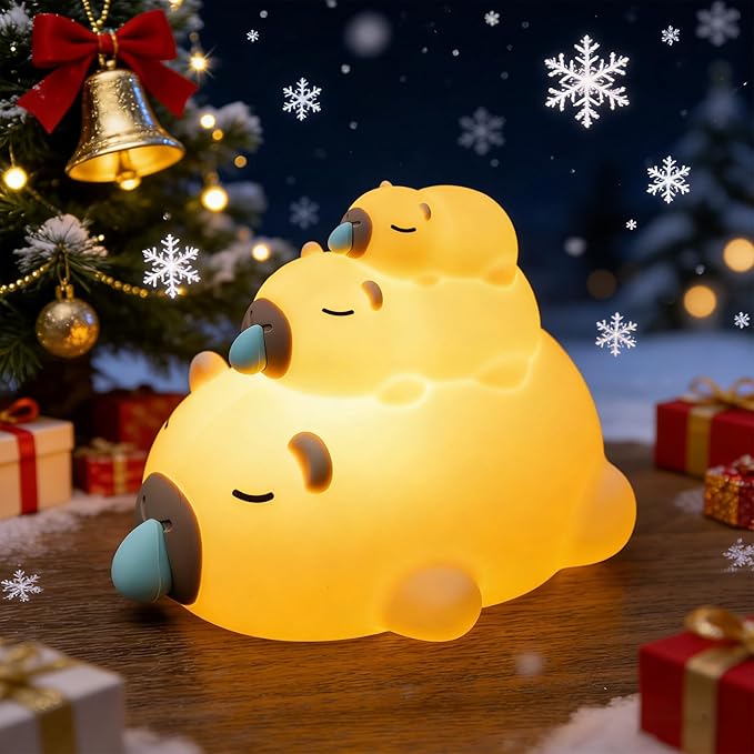 Night Light for Kids, 3 Cute Capybara Silicone Night Lamps with Timer, 3 Levels Dimmable Night Light, LED Bedside Night Lamp, USB Rechargeable Portable Animal Nightlights for Boys Girls Decor (Family)