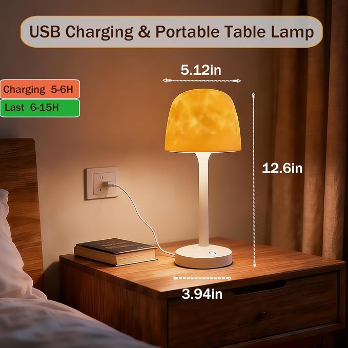Shower Lamp Waterproof, Rechargeable Cordless Table Lamp (Khaki) | 16 color ocean wave projection with remote& touch control, Battery powered lamp for Inside Showers/ Bathtubs, Bedroom, patio
