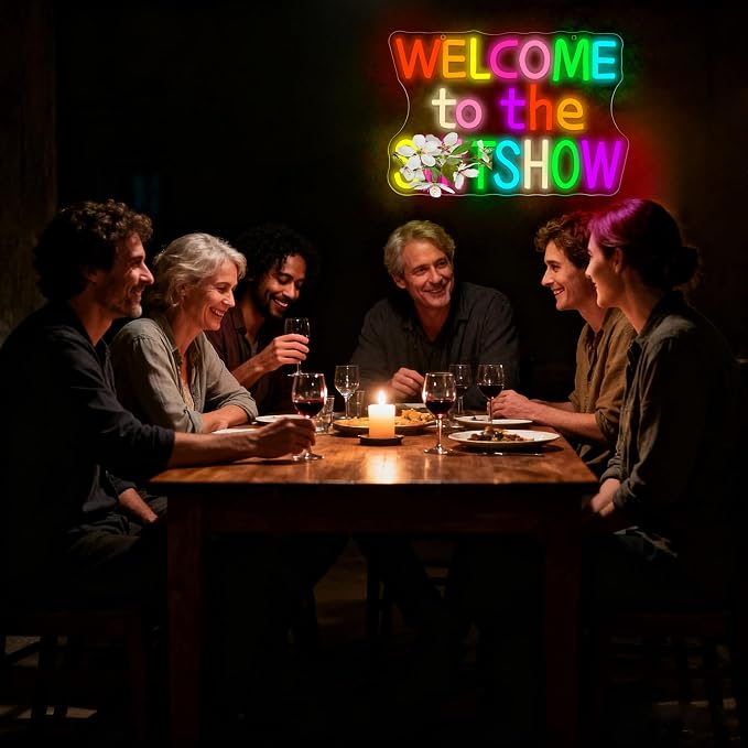 Welcome To The Show Neon Sign for Wall Decor | Dimmable funny positive neon light, bar dorm study party wall decor, decorative gift for teenagers, size 13.7*9.4 in