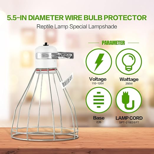 Simple Deluxe Sturdy Steel Cage Clamp Lamp, Support up to 250W E26 Socket (No Bulb Included), 6ft Cord, 1-Pack