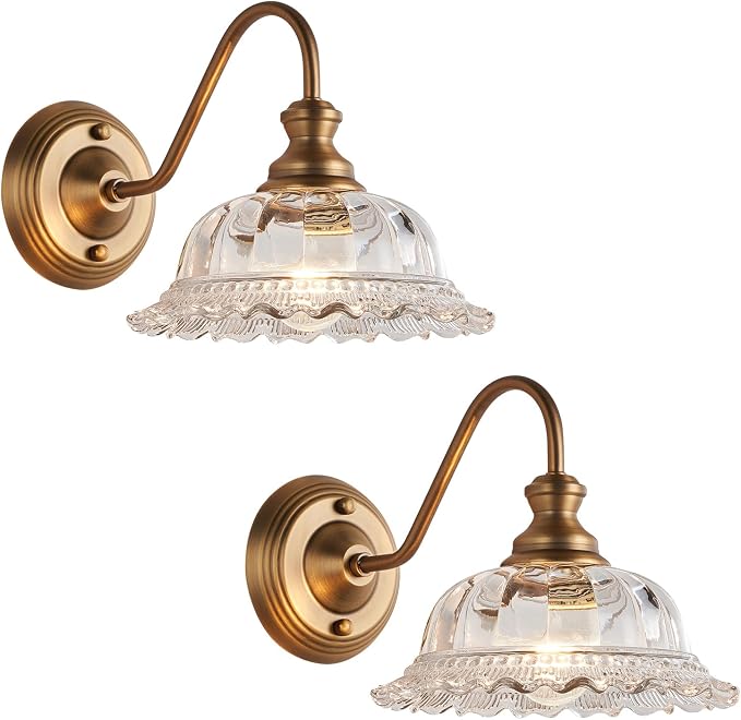 HDDFL Vintage Wall Scone Bedside Wall Lamp Matte Brass Bedside Light Fixtures Antique in Door Lighting Fixture for Living Room Porch Staircase Drawing Room Bedroom 2 Pack