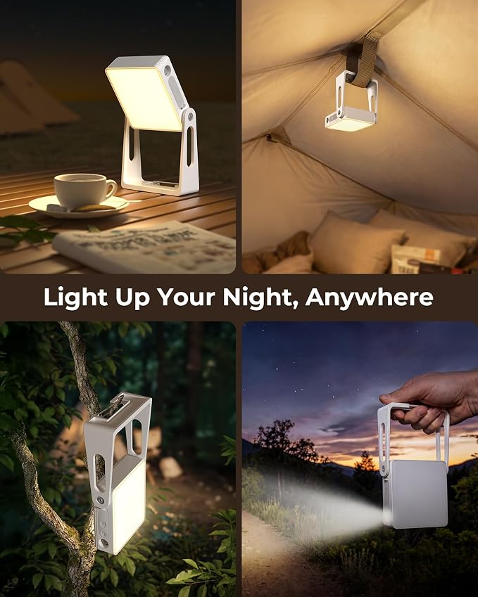 2 Pack Camping Light Lanterns, 4000mAh Camping Lamp Rechargeable Battery Powered 2-in-1 LED Lanterns, Flashlight Lights for Camping, Hiking, Emergency Lights for Home Power Outages, White