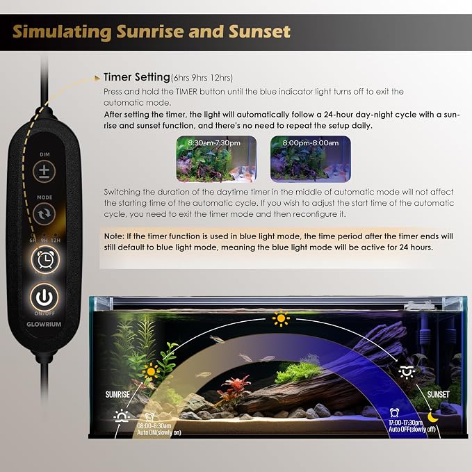 Aquarium Light, LED Full Spectrum Freshwater Fish Tank, infinitely dimmable, Fish Tank Light with auto-on/Off Timer (18-23 in)