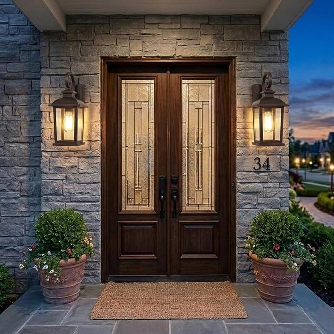 Brown 15" Outdoor Wall Light Fixtures 2-Pack | Anti-Rust Aluminum, Waterproof Exterior Porch Lights, Outside Sconce Wall Mount, For Garage, Porch, House