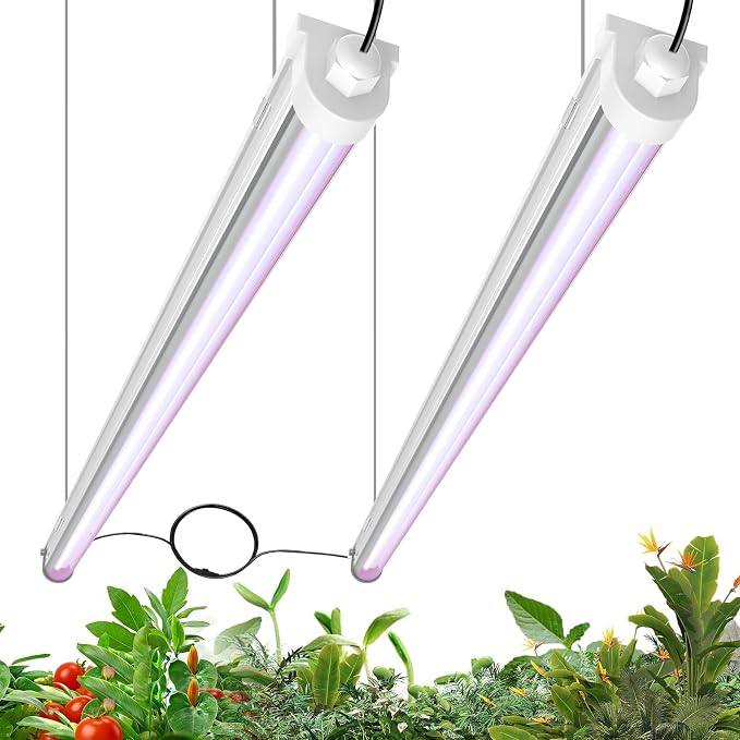 JESLED Waterproof T8 Grow Lights, 4FT Full Spectrum Plant Light, 2 Packs | 96W(2 X 48W), 600W Equivalent, V-Shaped Beam, On/Off Switch, Linkable Plant Light Strip for Greenhouse, Shelf, Indoor Outdoor
