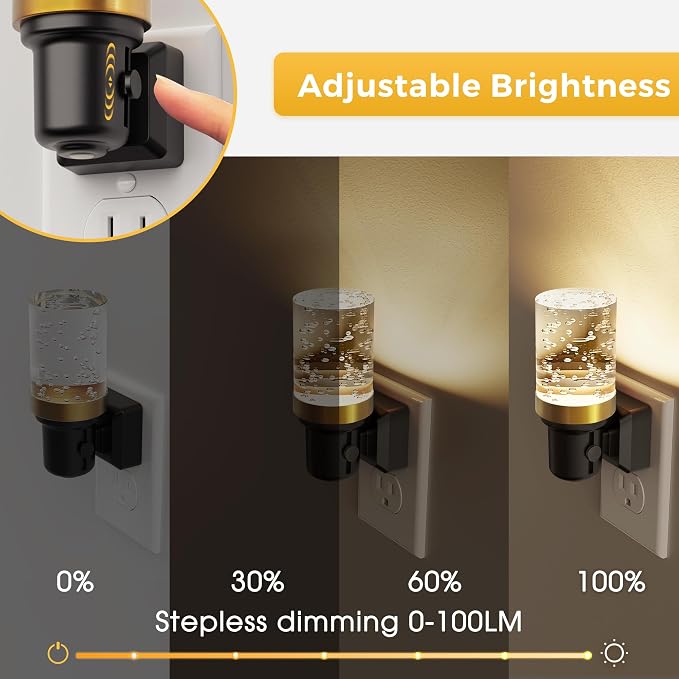 L LOHAS LED Night Light, Dimmable Bubble Night Lights Plug into Wall | 2 Pack Automatic Night Lights Plug in, Auto Light Sensor, Adjustable Brightness 3000K LED Night Light, Bedroom Hallway Hom