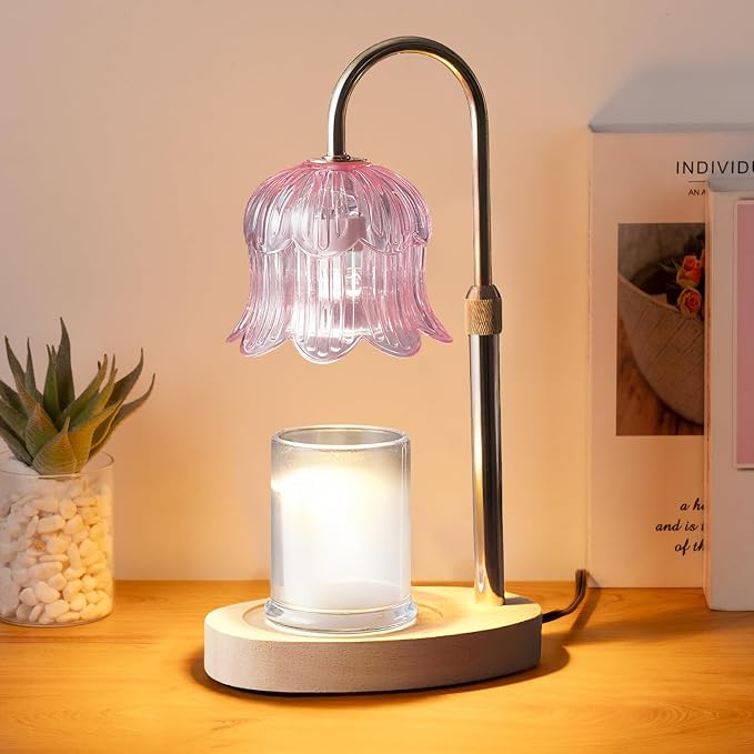 CRMILL Candle Warmer Lamp Electric Timer - Modern Home Decor Table Lights for Candles Warming Height Adjustable Dimmable Warmers Pink
