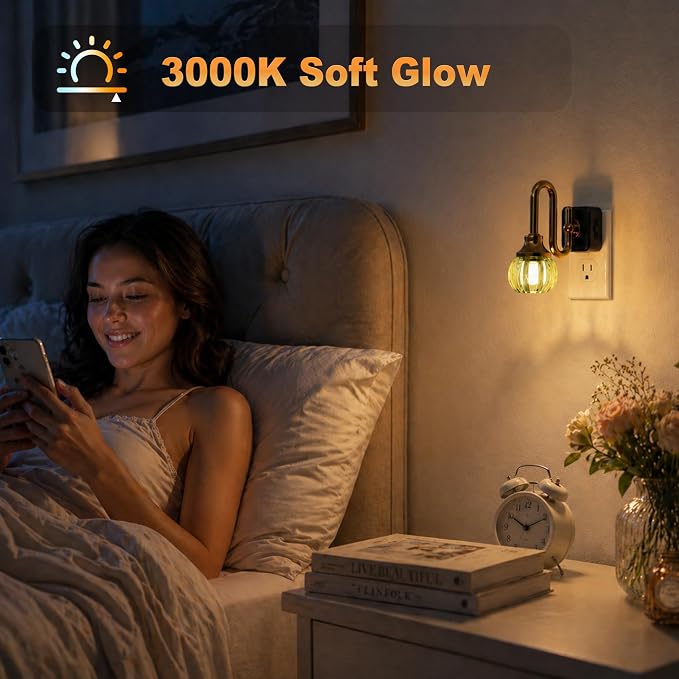JandCase Night Light, Night Lights Plug into Wall Green Tulip 2 Pack | LED Nightlight, 0-100LM Dimmable Nightlights, Dusk to Dawn Sensor, 1W Vintage Nite Light for Bathroom Hallway Gift Decor
