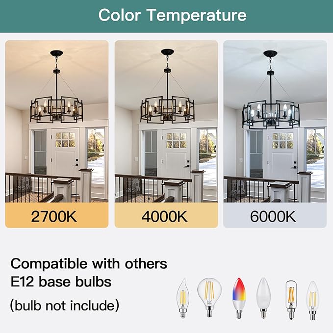 ZGLAOJT Modern Chandelier Black Geometric Pendant Lighting Fixture 5-Light Metal Farmhouse Chandelier for Dining Room Living Room entryway Kitchen Bedroom Island