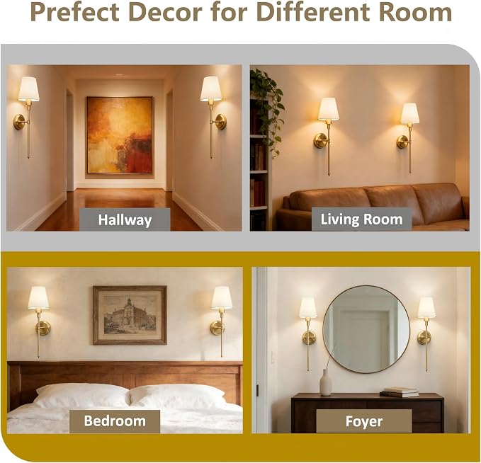Battery Operated Wall Sconce: Set of 2 Wireless Wall Light 12000mAh | 15 Color Rechargeable Wall Sconces, Sconce Wall Decor Set of 2 for Bedroom, Living Room, Gold, 24.6in