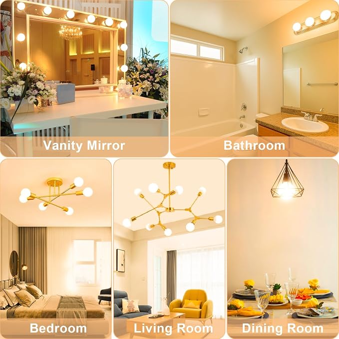 20 Pack G25 LED Vanity Barthroom Light Bulb 60W Equivalent 2700K Warm White | E26 LED Light Bulbs, CRI85+ Eye-Friendly, Type G Round Light Bulb for Makeup Mirror, 120V, 5W, 500LM No-flicker, Non-Dimmable