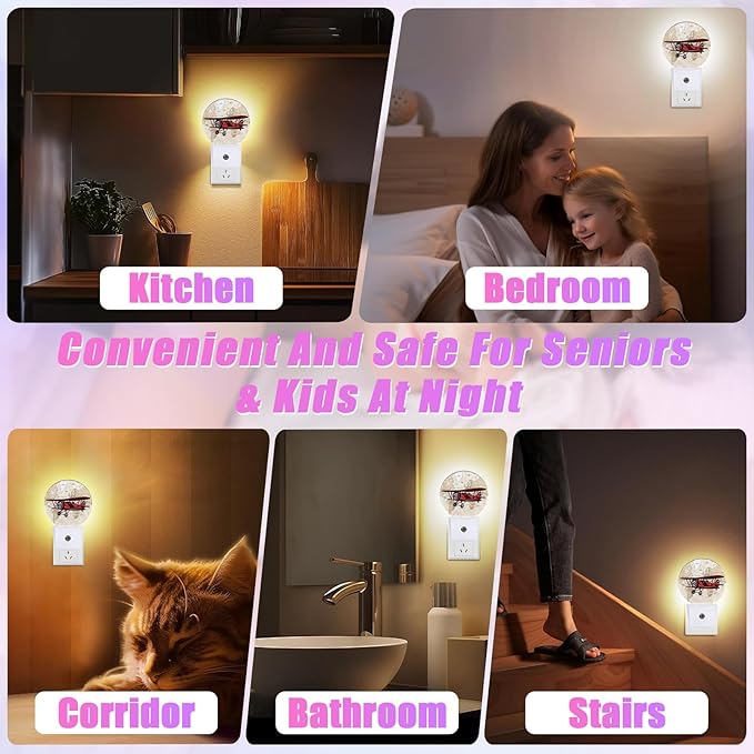 Vintage Airplane Night Light World Map Night Lights LED Lamp Round Plug into Wall Nightlight with Dusk to Dawn Sensor Home Hallway Stairway Kitchen Decor