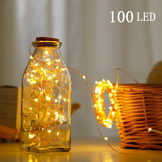 Twinkle Star 33ft 100LED Copper Wire String Lights, Warm White | 8 Modes, USB Powered, Remote Control, Fairy Lights, Wedding Party Home Christmas Decoration