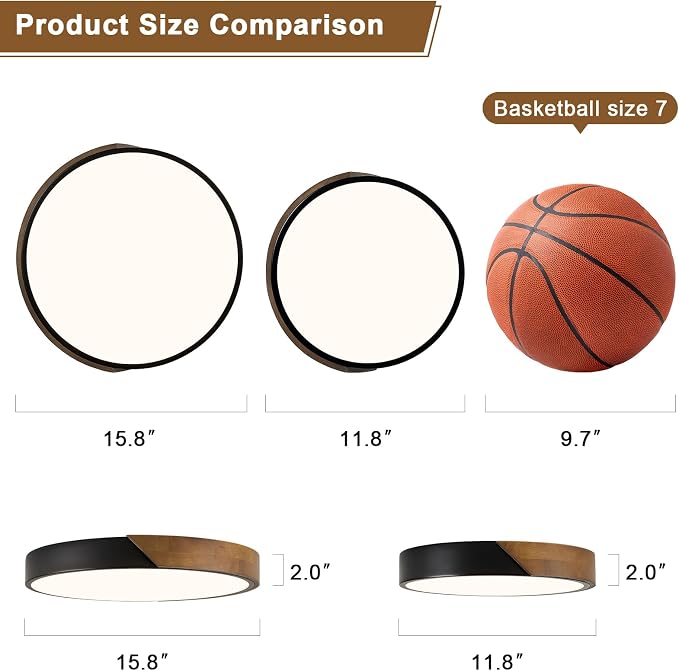Modern LED Ceiling Light, Brown Walnut Wood Flush Mount Ceiling Light Fixture, Dimmable 5CCT Minimalist Circle Lighting Lamp with Acrylic Lampshade for Bedroom Laundry Room Hallway 11.8"