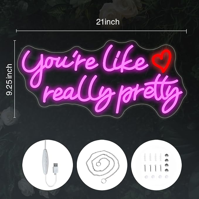 You're Like Really Pretty Neon Signs for Wall Decor, 21 * 9.25 Inches | Hot Pink Neon Lights Light Up Sign for Bedroom, Home Decor, Birthday, Wedding,Bacelorette Party, Gift