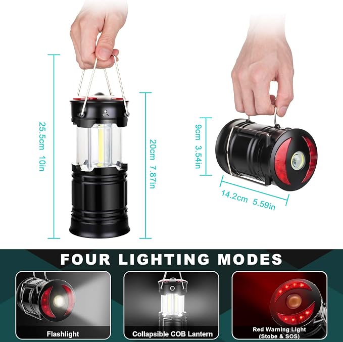 4 Pack Camping Lanterns Camping Essentials Tent Lights Camping Accessories | 2-in-1 Rechargeable Lantern, Hurricane Lights LED Lantern with Flashlight & Magnet Base for Camping, Hiking,Emergency, Outage