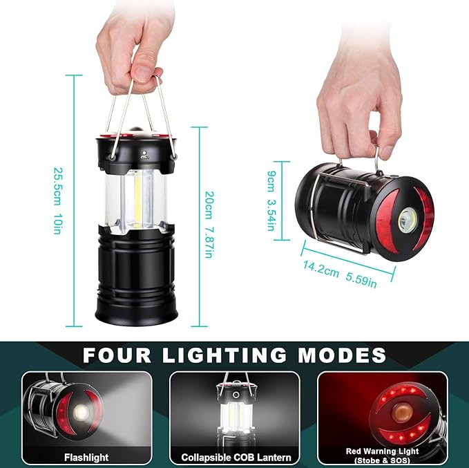 2 Pack Camping Lanterns Camping Essentials Tent Lights Camping Accessories | 2-in-1 Rechargeable Lantern, Hurricane Lights LED Lantern with Flashlight & Magnet Base for Camping, Hiking,Emergency, Outage