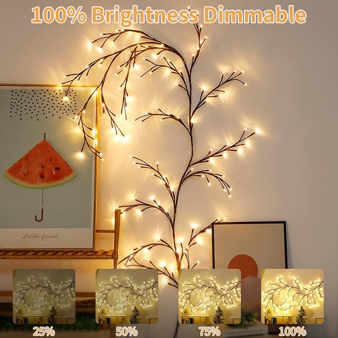 7.55FT 144LED 2PCS Brown USB Tree Branch Lights for Wall with Battery Box | Enchanted Tree Branch Lights for Wall, Bedroom Wedding, Christmas with Remote Timer, 8 Light Model, USB Battery Box
